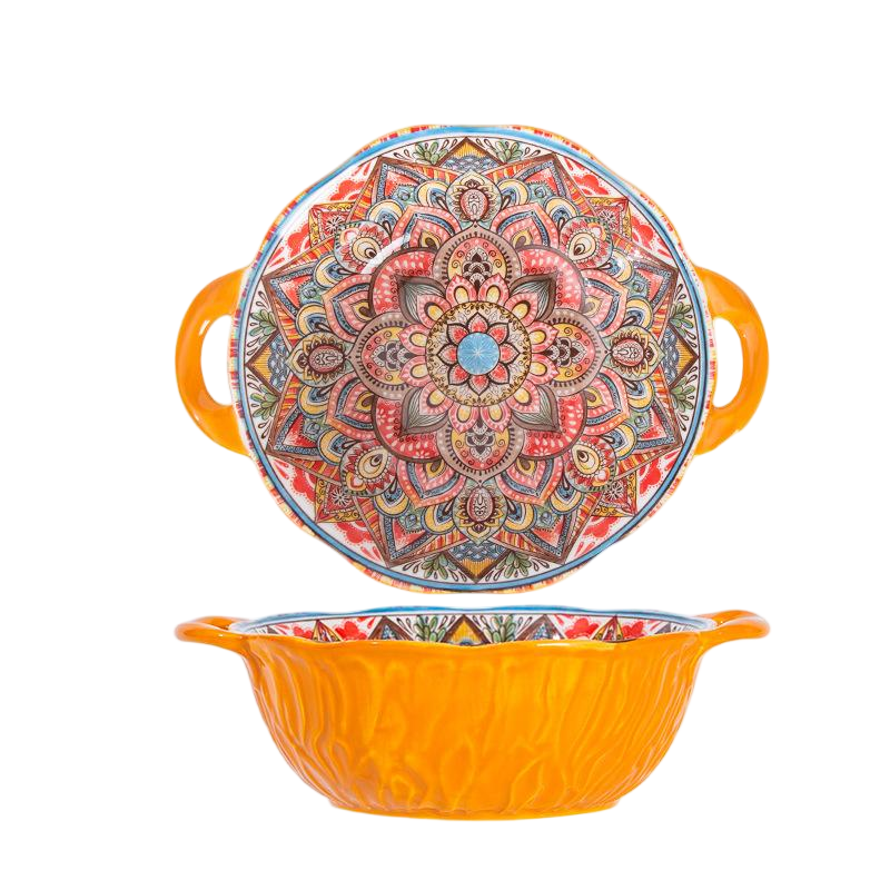 Orange double handle soup bowl