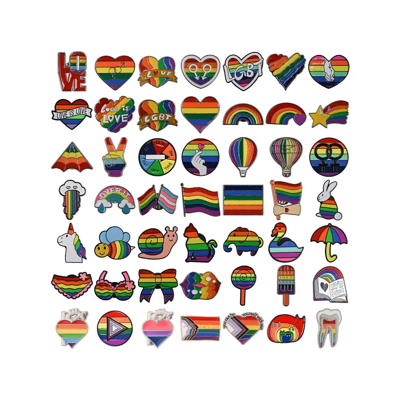 Etiquetas de insignias de solapa, venta al por mayor, broche de orgullo, alfileres de esmalte duro de Metal para sombrero, alfileres de orgullo para sombrero, broche de arco iris, PIN de amor de melocotón