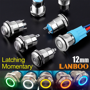 LANBOO momentaneo o a scatto 12 millimetri pulsante luminoso mini metallo interruttore - Product Image 3