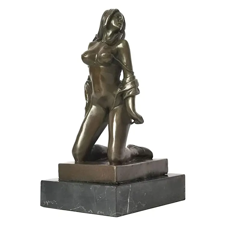 Figuras de decoração art deco escultura de bronze estátua de Bronze de mulher nua ajoelhada