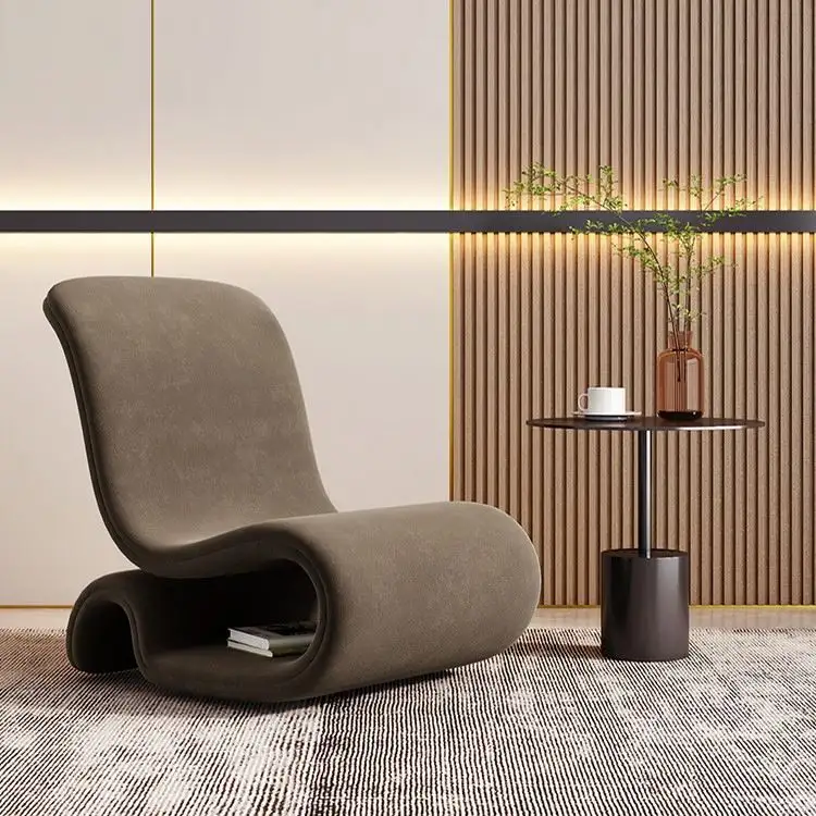 Muebles de fibra de vidrio sala de estar sofás individuales modernos tela de terciopelo silla con respaldo alto Silla de acento en forma de curva