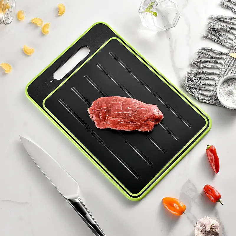 Bandeja de plástico de aluminio para descongelación, tabla de cortar para carne congelada, forma rápida y segura de Descongelar alimentos, plato Descongelador de gran tamaño