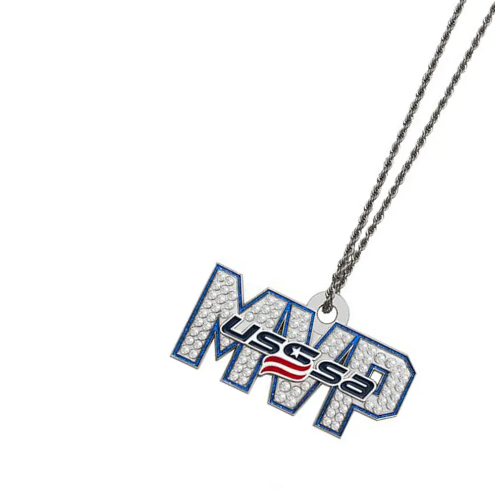 Médaille Collier Personnalisé USSSA MVP Cristaux Strass Sport Souvenir En Alliage De Zinc Métal Médaille UV Impression Amérique Coulée 4 Couleur