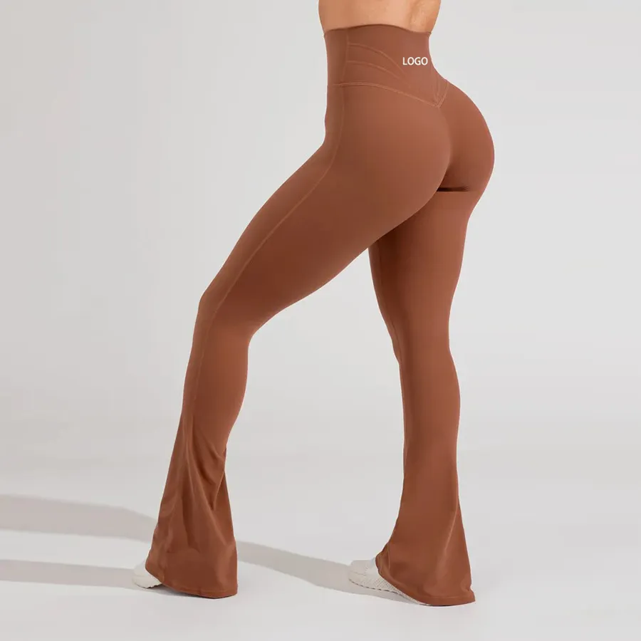 2024 vêtements de sport personnalisés taille haute pantalons de Yoga croisé pleine longueur Flare entraînement Gym Leggings pour les femmes