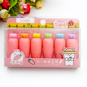 Envío rápido Nueva llegada Resaltador creativo portátil de alta calidad Color Zanahoria Mini Resaltador Paquete de 6 Resaltador de dibujos animados - Product Image 2