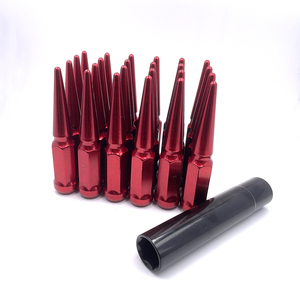 24PCS m14x1.5 Spike <span class=keywords><strong>Lug</strong></span> Nut bề mặt màu đỏ bánh xe Nut với 1PC ổ cắm cho Chevy Dodge F150/250/350 - Product Image 1
