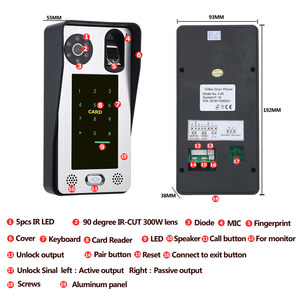 Intercomunicador con pantalla de 7 pulgadas, sistema de Control de acceso a puerta, cámara de seguridad, tarjeta IC, vídeo, huella dactilar, teléfono, venta al por mayor - Product Image 4