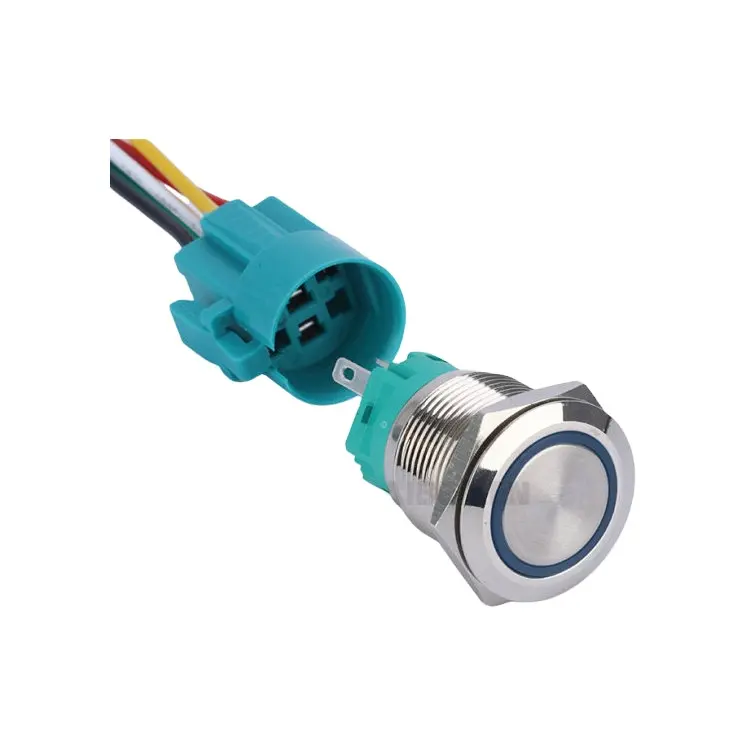 Bouton poussoir plat ccd en métal, 12mm/16mm/19mm/22mm/25mm/28mm/30mm, bouton ON/OFF avec connecteur pour voyant led