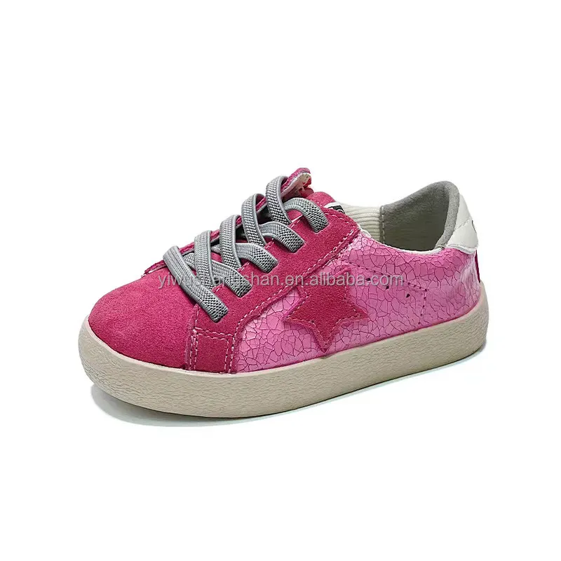 RTS-zapatillas de deporte de goma para niños y niñas, zapatos informales rosas de cuero con estrella para bebé, zapatos Retro Para primavera y verano