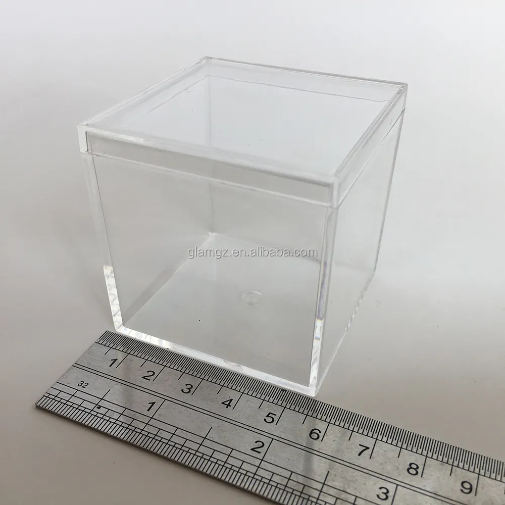 2 인치 미니 투명 큐브 호의 상자 아크릴 사탕 상자 5 온스 큐브 뚜껑