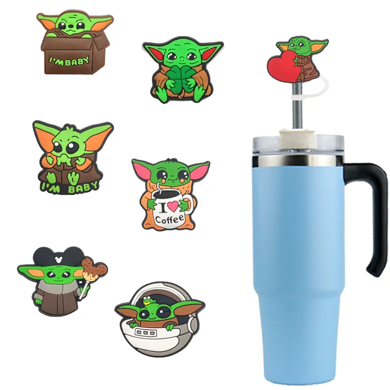 Yoda capa de palha personalizado macio pvc bebê verde Yoda guerras estrela palha topper encantos para stanley tumbler copo