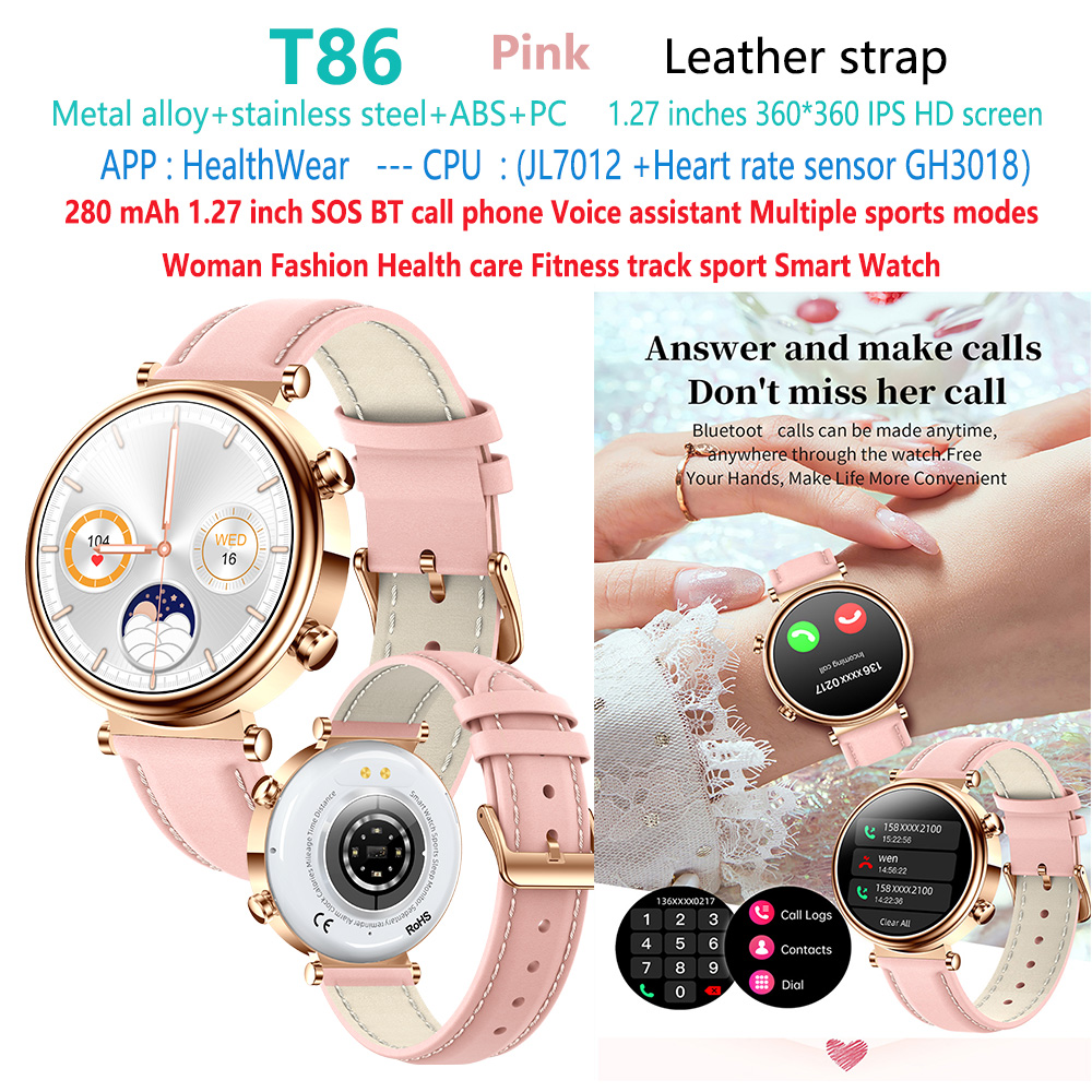 Montre intelligente rose T86 pour femme, mode et santé