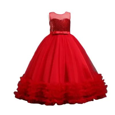 Belle fête sans manches pour enfants porter des robes pour les filles sequin bowknot conception enfants robe de soirée pour fille 8 ans