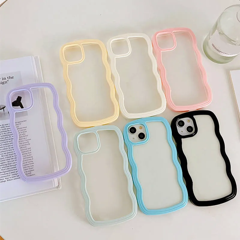 New Unique Wavy Design Phone Cover Shockproof Cute Curly Wave Frame Phone Case For iPhone 15 14 13 12 11 Pro Max
