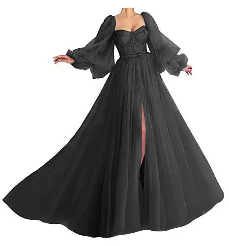 2022 Chorus Formal Bubble Sleeve Tulle Maxi Dress abiti premaman da sera per abiti da damigella d'onore blu polveroso nero donna