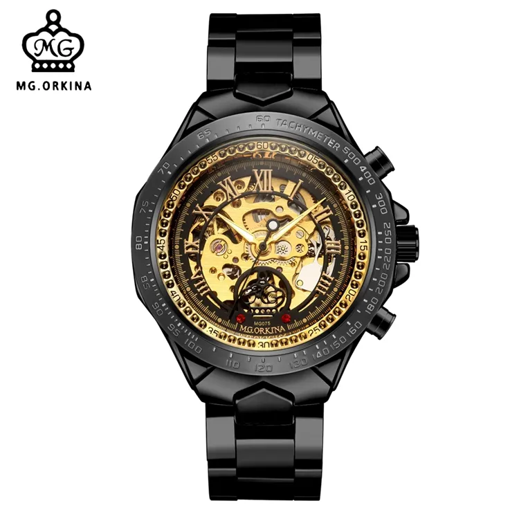 MG.ORKINA MG075 reloj de pulsera mecánico automático de acero inoxidable con pantalla analógica de moda