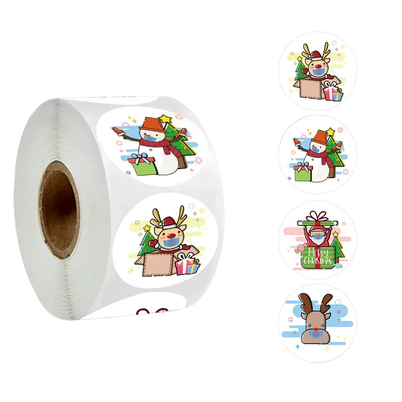 Hot Koop Custom Printing Adhesive Label Kerst Sticker Vel Kus Cut Kerstman Sticker Vrolijk Kerstfeest Stickers Roll