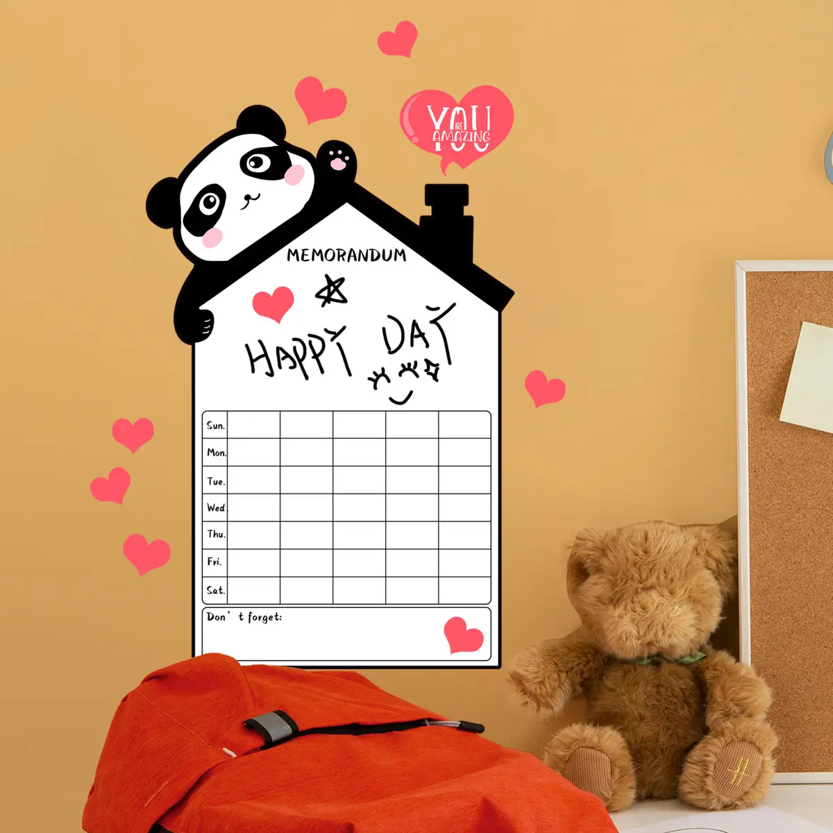 Calcomanía de pared con calendario de Panda designable para habitación de niños, calcomanías de pared impermeables y papel tapiz extraíble para Decoración