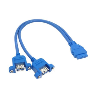 คอมพิวเตอร์พีซีกรณีภายในเมนบอร์ด19pin หญิงถึง2พอร์ต Usb 3.0ประเภทหนึ่งสกรูหญิงล็อคแผงยึดสายเคเบิลสีฟ้า50ซม. - Product Image 6