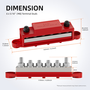 Yüzey montajı 12 VDC 400A pil bakır bara 6 yollu 5/16 "Post(M8) konektör güç dağıtım bloğu kapaklı ve somunlu - Product Image 2