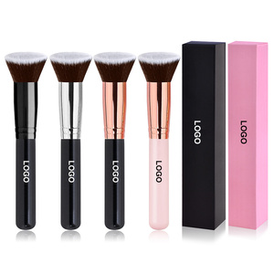 ฟรีฉลากส่วนตัวแบน t มังสวิรัติสังเคราะห์ผมแต่งหน้าเครื่องมือโลโก้ที่กําหนดเองแปรงเดี่ยวแปรงแต่งหน้ารองพื้น