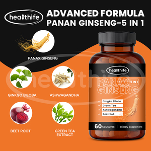 Suplemen kesehatan untuk pria Gingko Biloba dan Panax merah Ginseng Ashwagandha 60 Kapsul Ginseng - Product Image 3