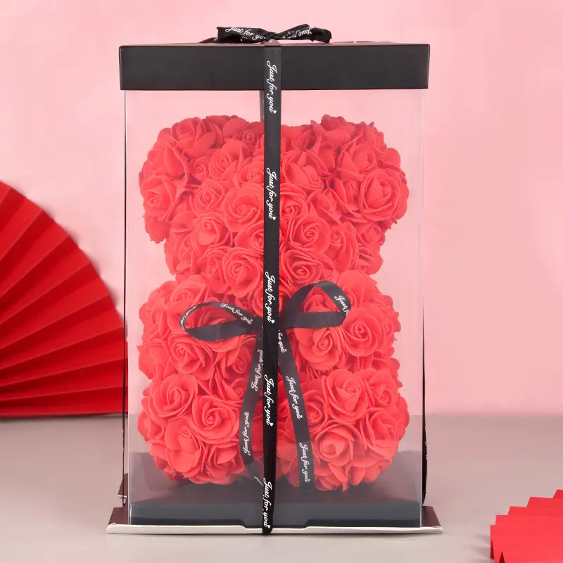 Orsacchiotto gigante conservato artificiale all'ingrosso Rose 25cm, grande orsacchiotto rosa con confezione regalo per regalo di san valentino