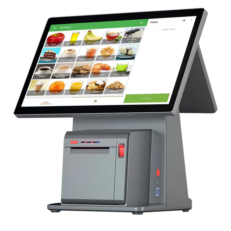 FYJ-F2 14.1'' Cash Register Touch Screen Restaurant Terminal Payment Machine All in One Windows POS Systems with Inbuilt Printer