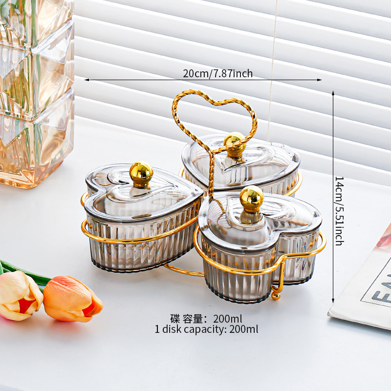 Ash 3-compartment heart-shaped plate holder with gold beads