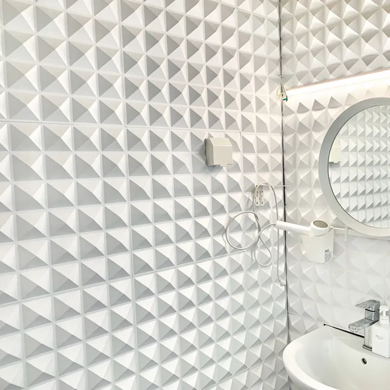 도매 가격 튼튼한 내부 벽 클래딩 방수 욕실 pvc 벽 보드 다이아몬드 3D 벽 패널