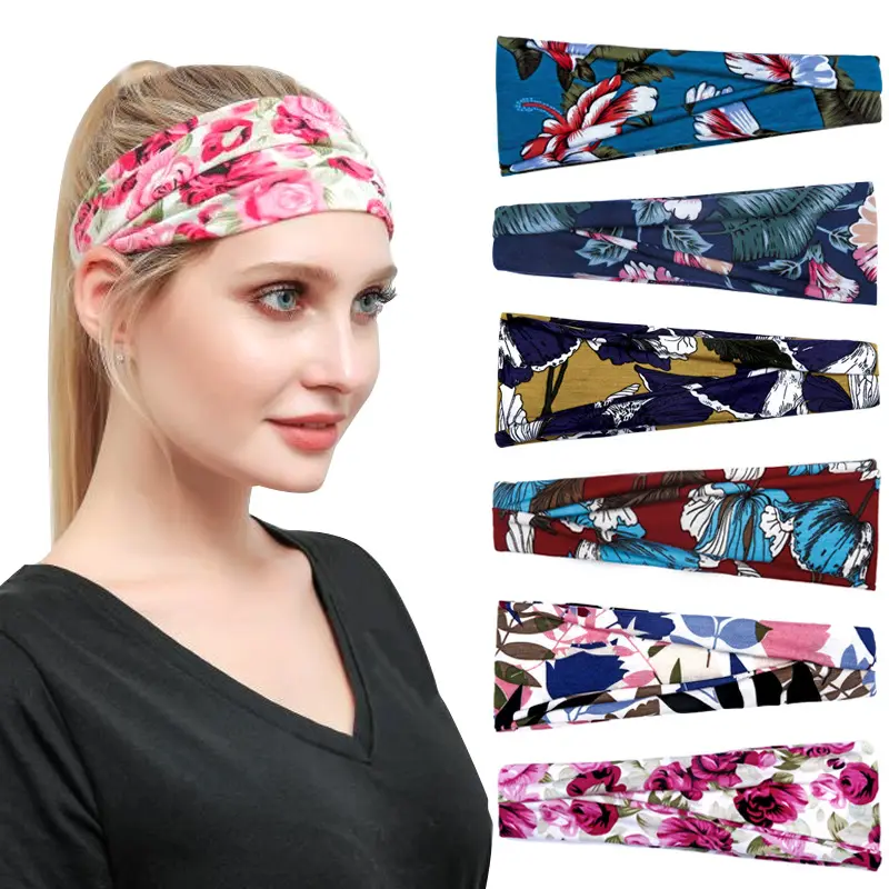 Diadema Deportiva Impresa para Mujer, Bandas de Absorción de Sudor, Banda Ancha, Banda PARA EL Cabello, 72 Colores, Novedad