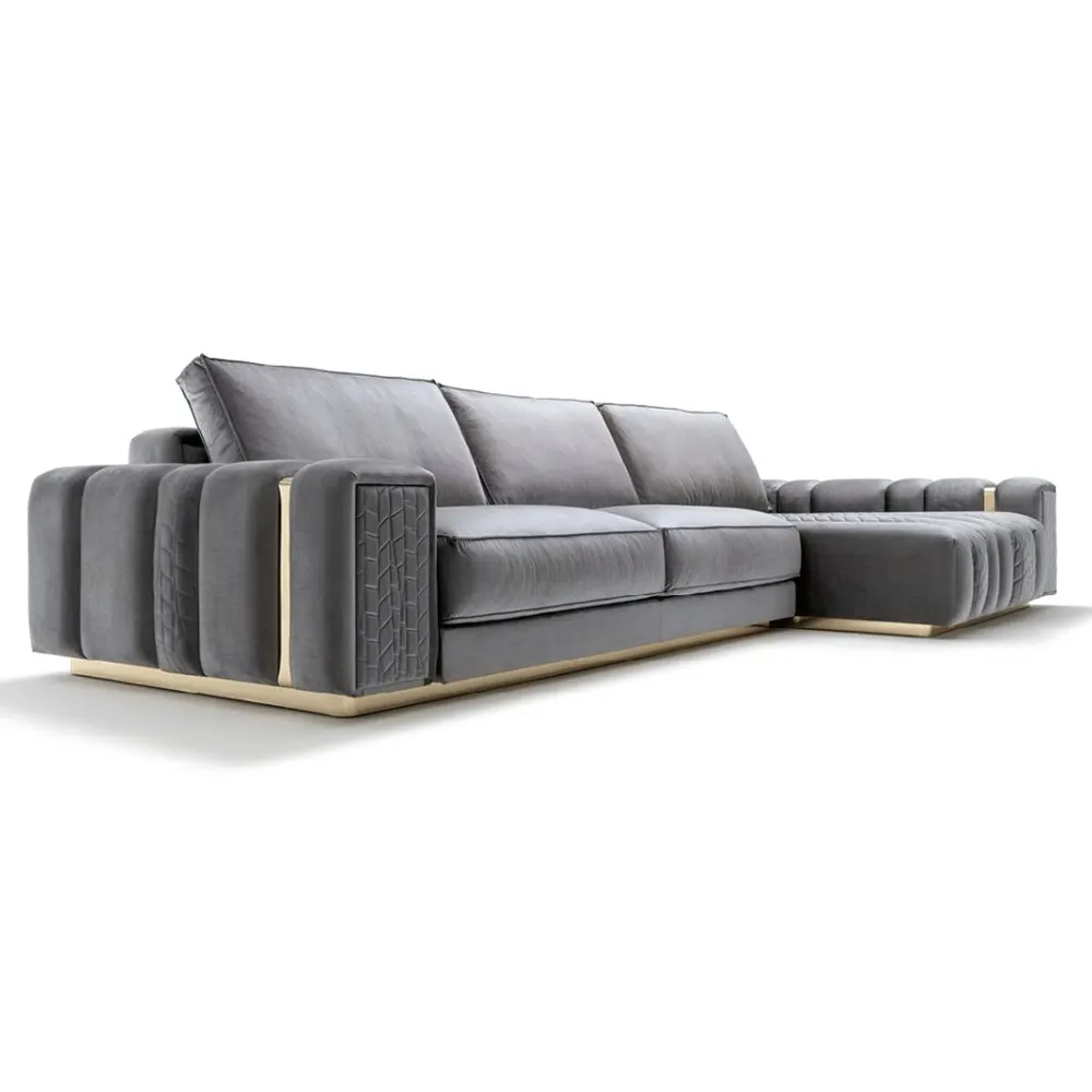 Set sofa beludru sudut mewah, furnitur ruang tamu set sofa kain Modular modern kustom