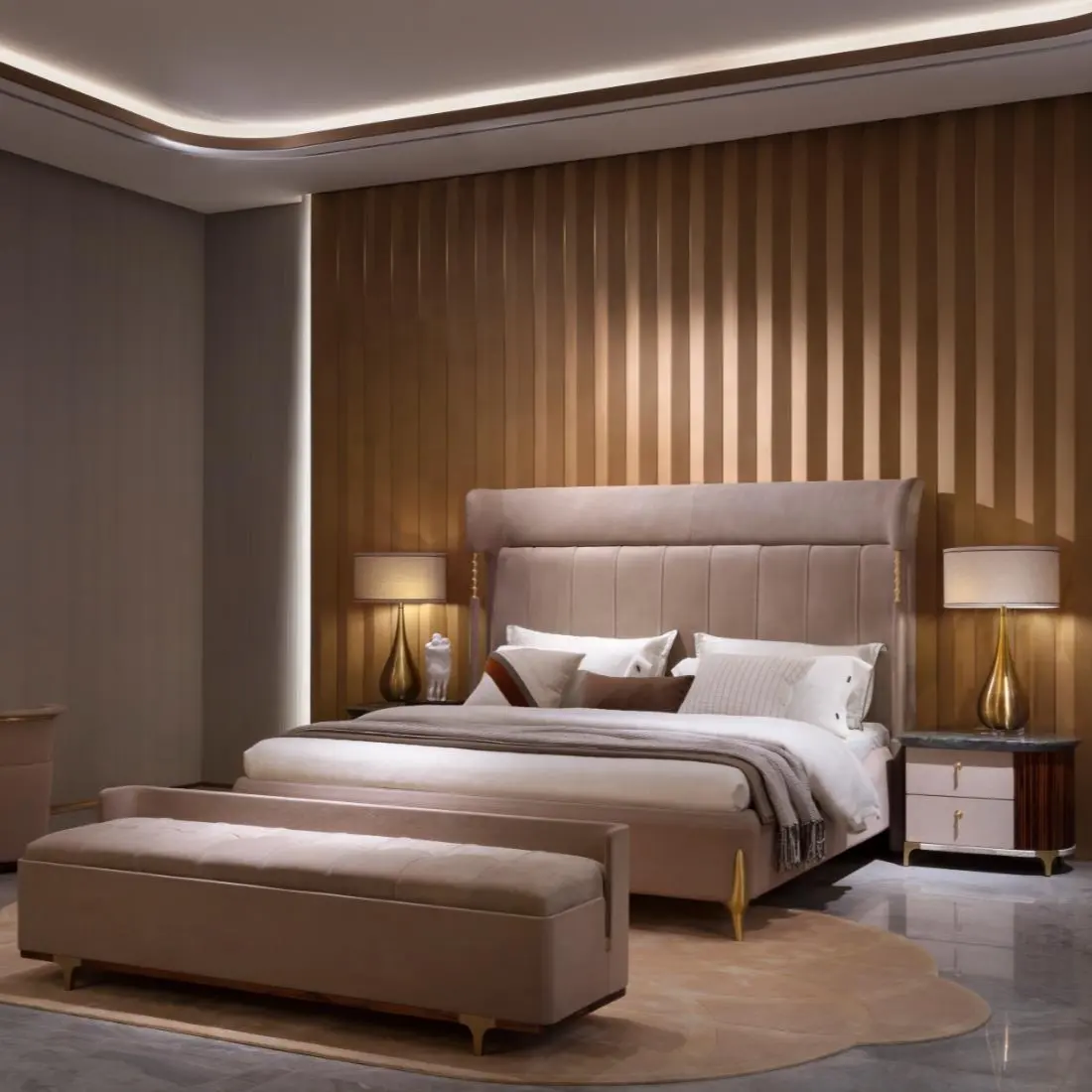 Ensemble de meubles pour chambre lit king size de couple en cuir italien lits classiques modernes de luxe avec tête de lit