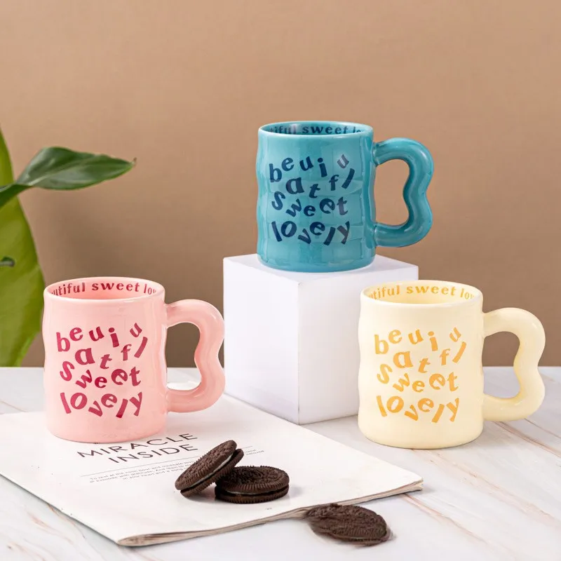 Taza de café de cerámica con corazón bonito de 380Ml para mujeres y niñas, Taza de cerámica con palabras y letras bonitas con asa