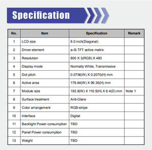 Modulo schermo LCD da 8.0 pollici TFT con basso costo ad alte prestazioni e risoluzione dell'interfaccia MIPI 800*480 - Product Image 5