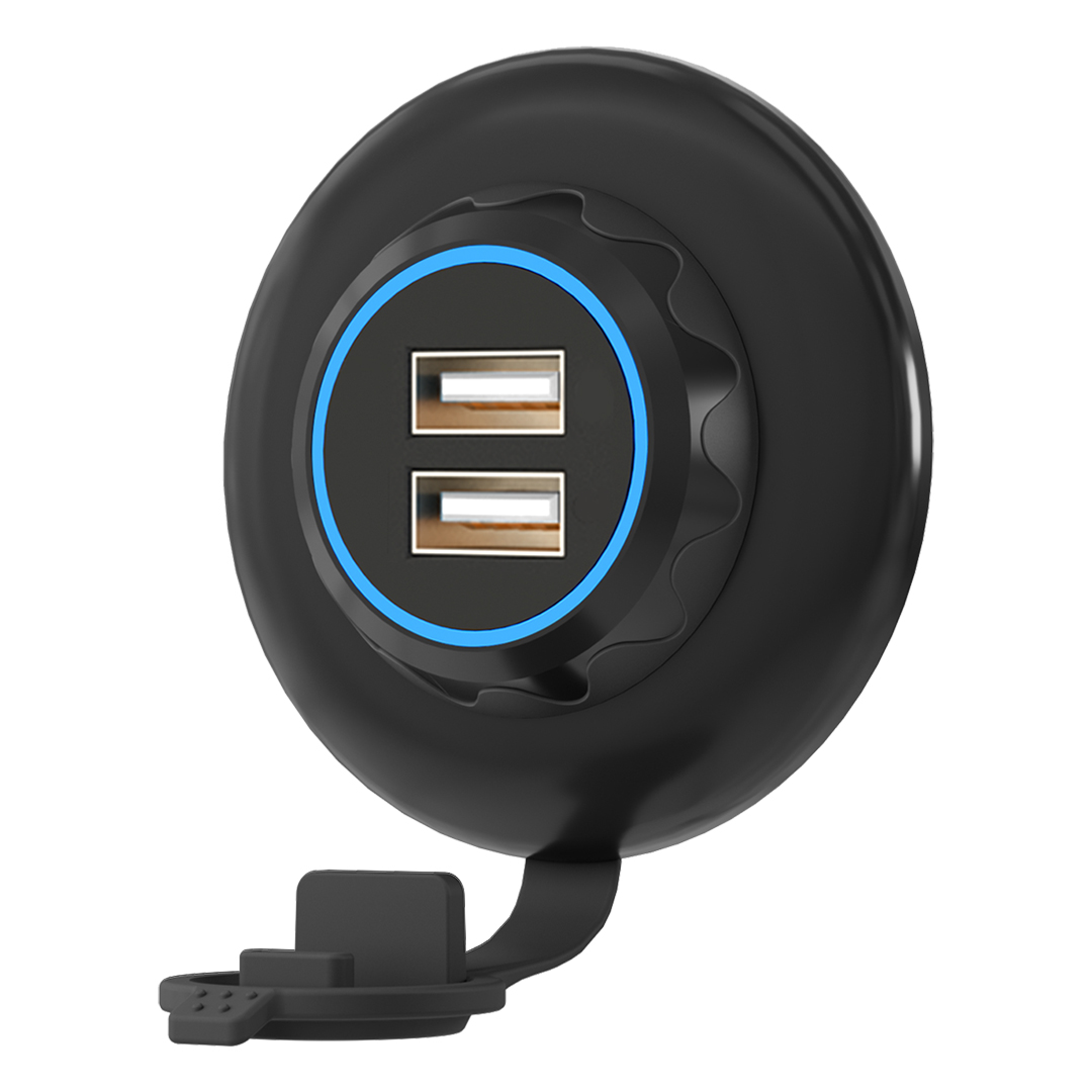 With rubber waterproof cover/IP65 2 USB-A (Total 4.8A)