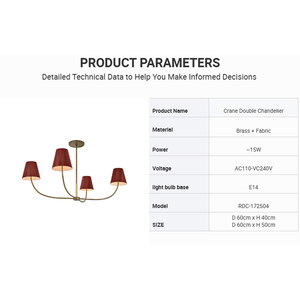 Cẩu Đèn chùm đôi, đèn trần bằng đồng hiện đại với màu đỏ <span class=keywords><strong>t</strong></span>ía vải hình nón, qué<span class=keywords><strong>t</strong></span> cánh tay cong, phòng ăn - Product Image 3