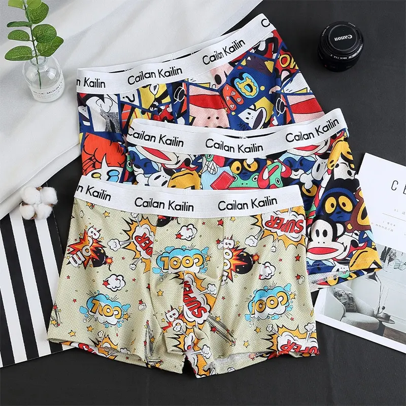 Boys Everyday Boxers dos homens Roupa Interior Curta Moda Impresso Cuecas Regular Soft Stretch Cintura Cuecas dos homens Boxers