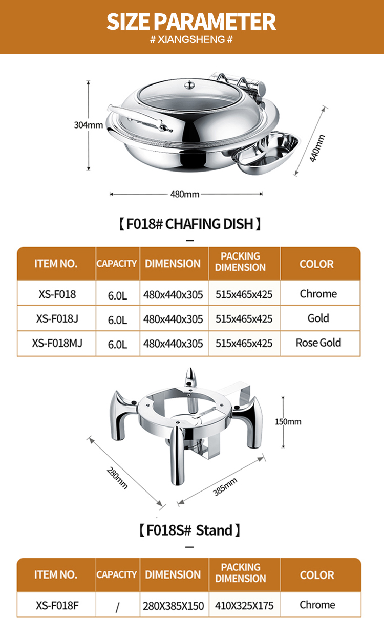 Glass chafing dish round shape Buffet Set Food Warmer Gold Commercial Round Chafing Dish