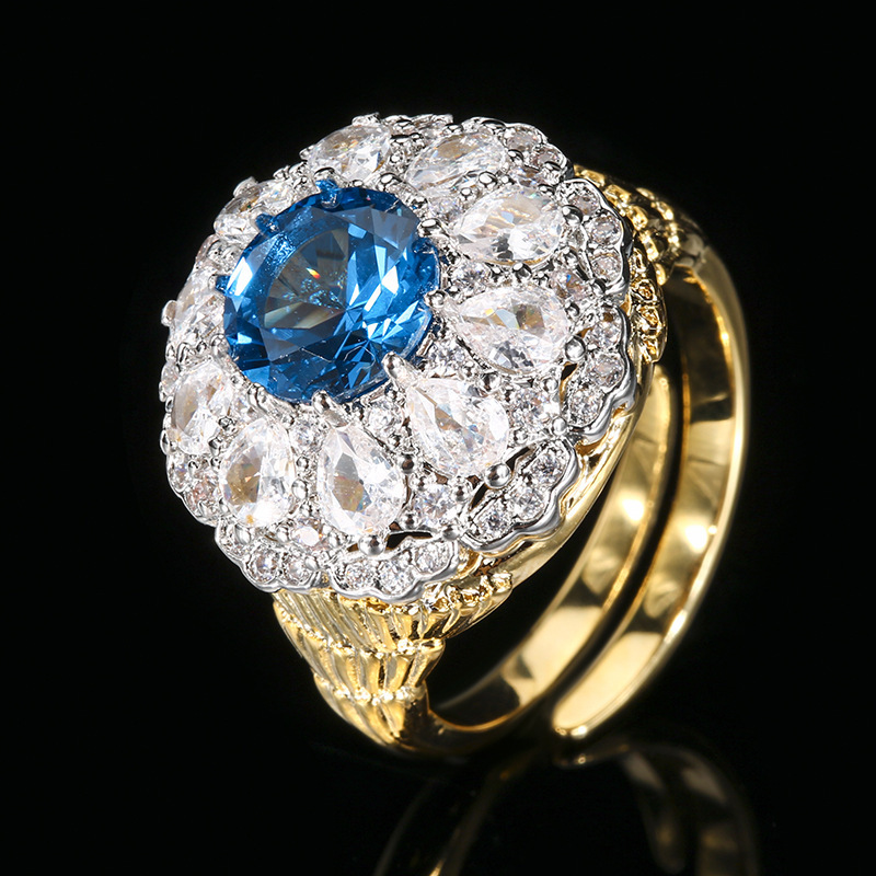 Bague ouverte en cristal bleu pointu