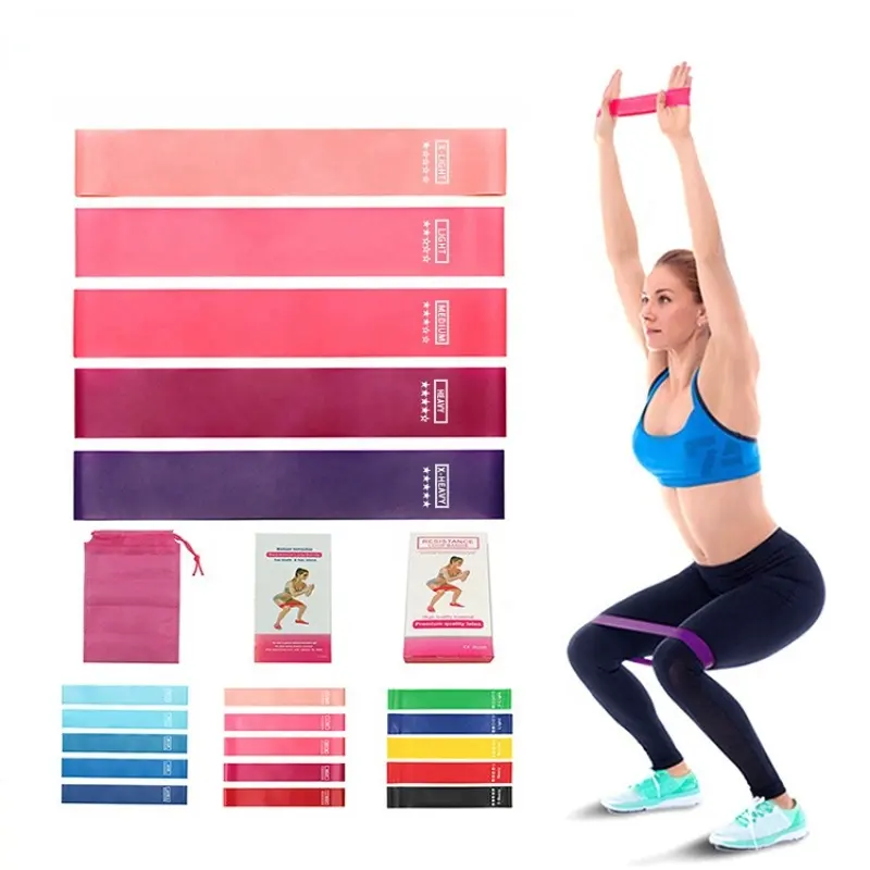 Bandas elásticas para hacer ejercicio, cintas de resistencia para gimnasio, Fitness, Yoga, con Mini bucle, con bolsa de transporte, 5 uds.