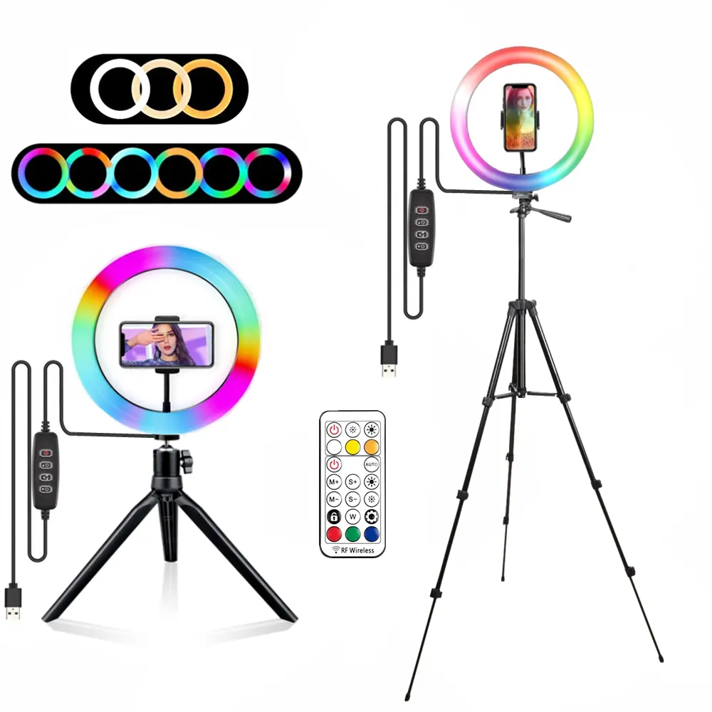 Jumon 10" 12" 13" Ring Light With Tripod Stand Remote Control For Smartphone Mobile Led Video Light RGB Ring Light Lamp Tripod
