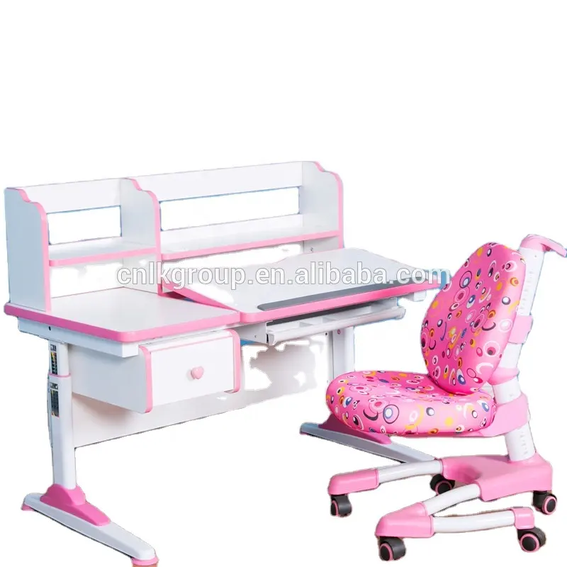 Mobiliário da mesa das crianças com altura ajustável ergonômica e cadeira da escola com lâmpada de mesa
