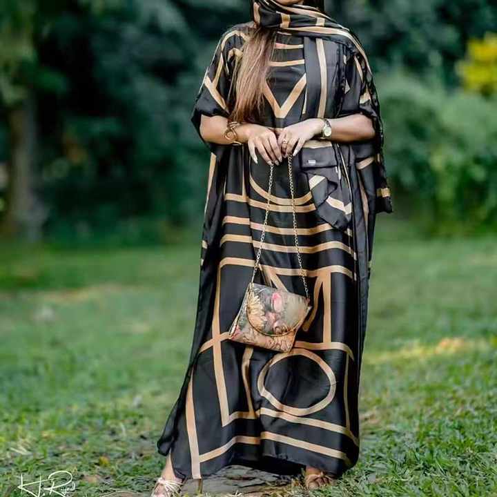 2024 Nieuwe Dames Luxe Afrikaanse Kaftan Custom Casual Plus Size Dames Zijden Jurk Met Sjaal Katoen En Linnen Materiaal