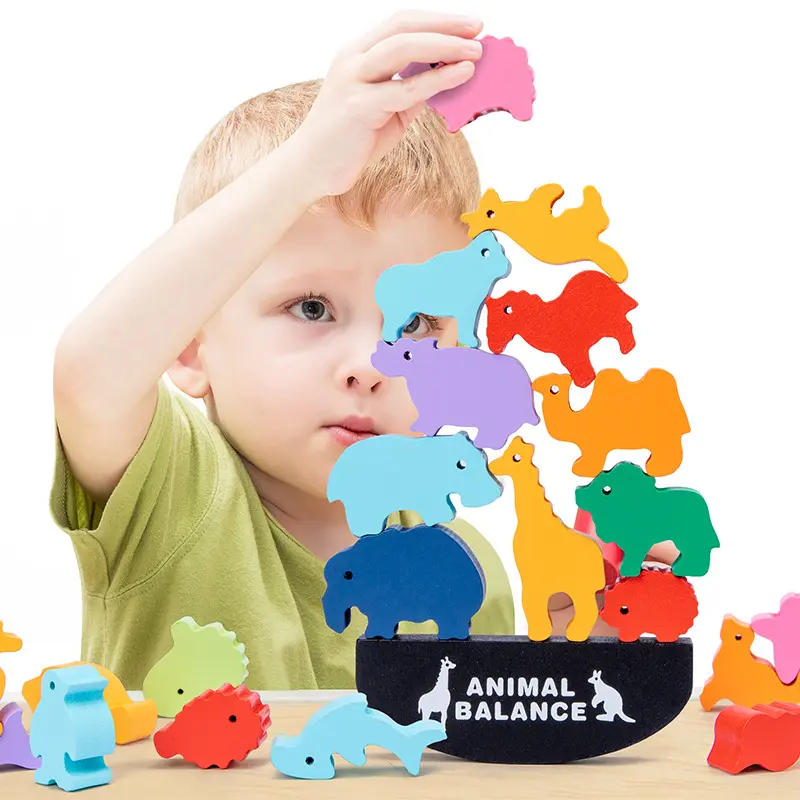 Dinosaurier-Baby-Spielzeug stapeln Balancierung Holzblöcke Montessori-Schule-Spielzeug für Kinder 2-4 Jahre