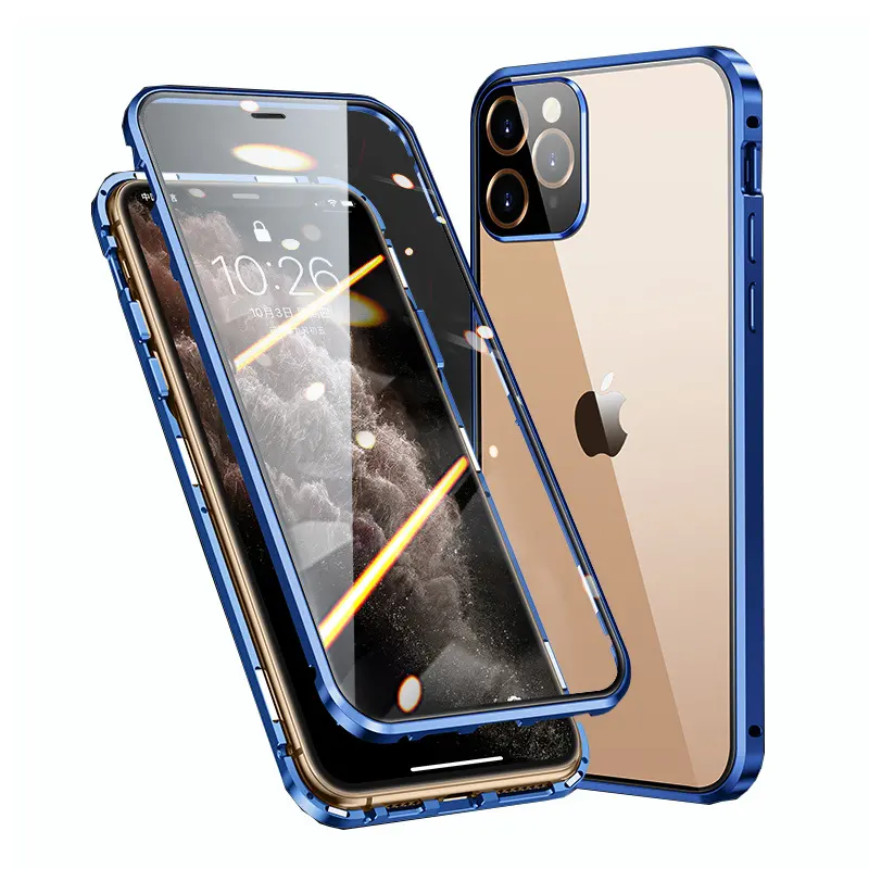 Funda de Metal de protección completa para teléfono móvil, carcasa de vidrio templado de doble cara, 360 grados, creativa, de succión magnética, sin costuras, para IPhone, Samsung, Huawei