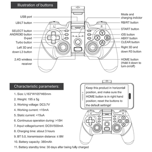 PG-9156 Bluetoothゲームパッド2.4GワイヤレスゲームコントローラーiOSMFIゲーム用モバイルトリガージョイスティックAndroidBoxPS4アクセサリー - Product Image 6