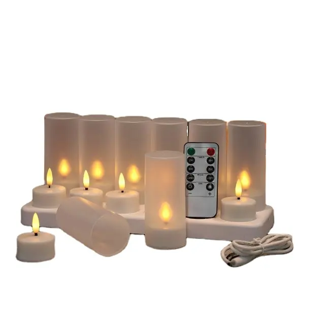 Bougies chauffe-plat à led en gros Bougies chauffe-plat à LED rechargeables à flamme 3D Lot de 12