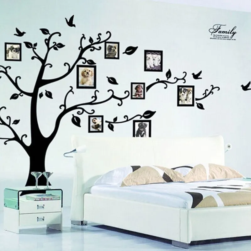 Large removable black photo family tree 3d wall stickers home decor