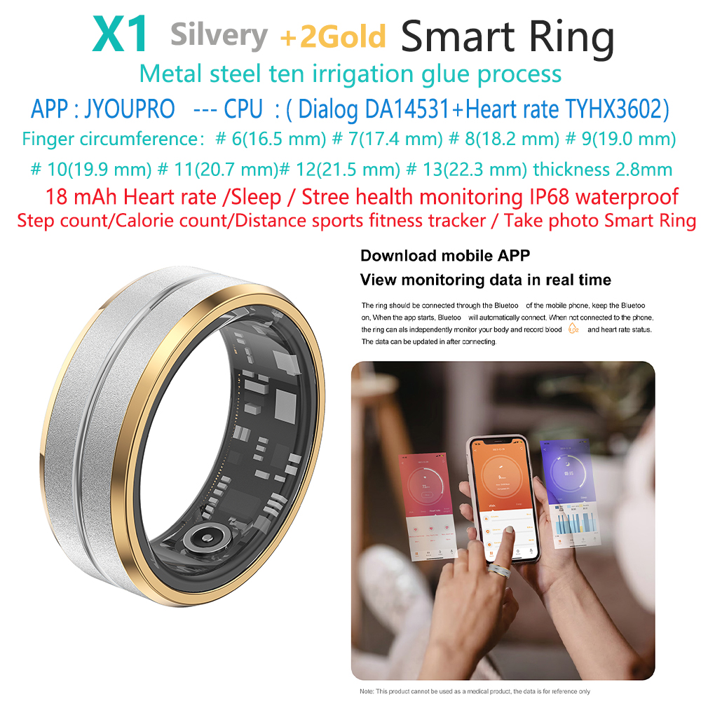 Plata + 2 X1-sleep-health-sport-fitness-smart-ring de acero de oro